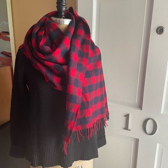 J CREW | MADEWELL | GAP | preppy red & navy blanket wrap scarf - Picture 1 of 7